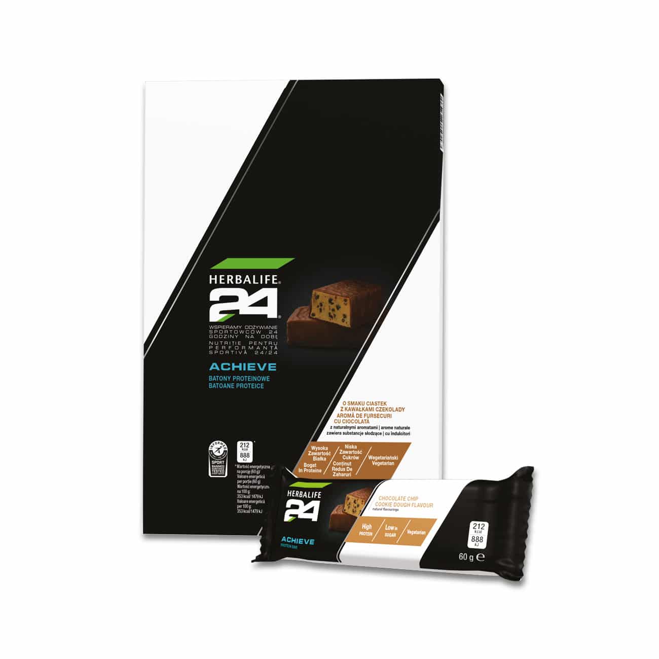 BATON BIAŁKOWY CIASTECZKOWY H24 - Batony proteinowe Herbalife24® Achieve o smaku ciastek z kawałkami czekolady (6 x 60 g)